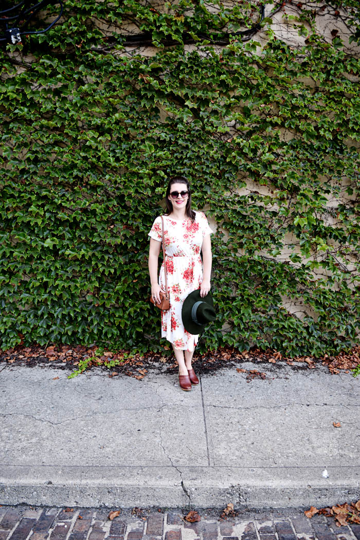 BB Styled Floral Midi Dress - see how I styled the full look on AnExplorersHeart.com