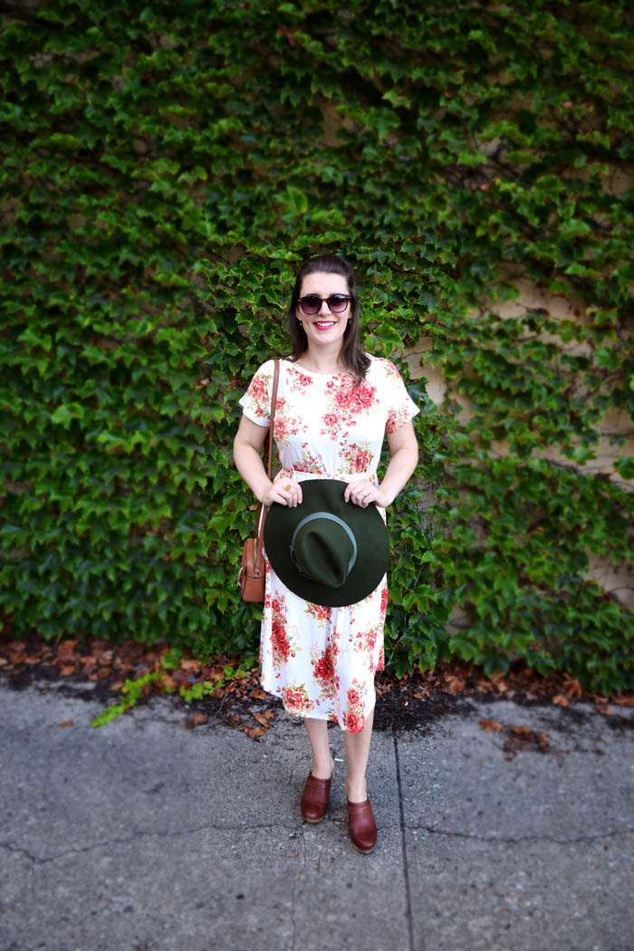 BB Styled Floral Midi Dress - see how I styled the full look on AnExplorersHeart.com