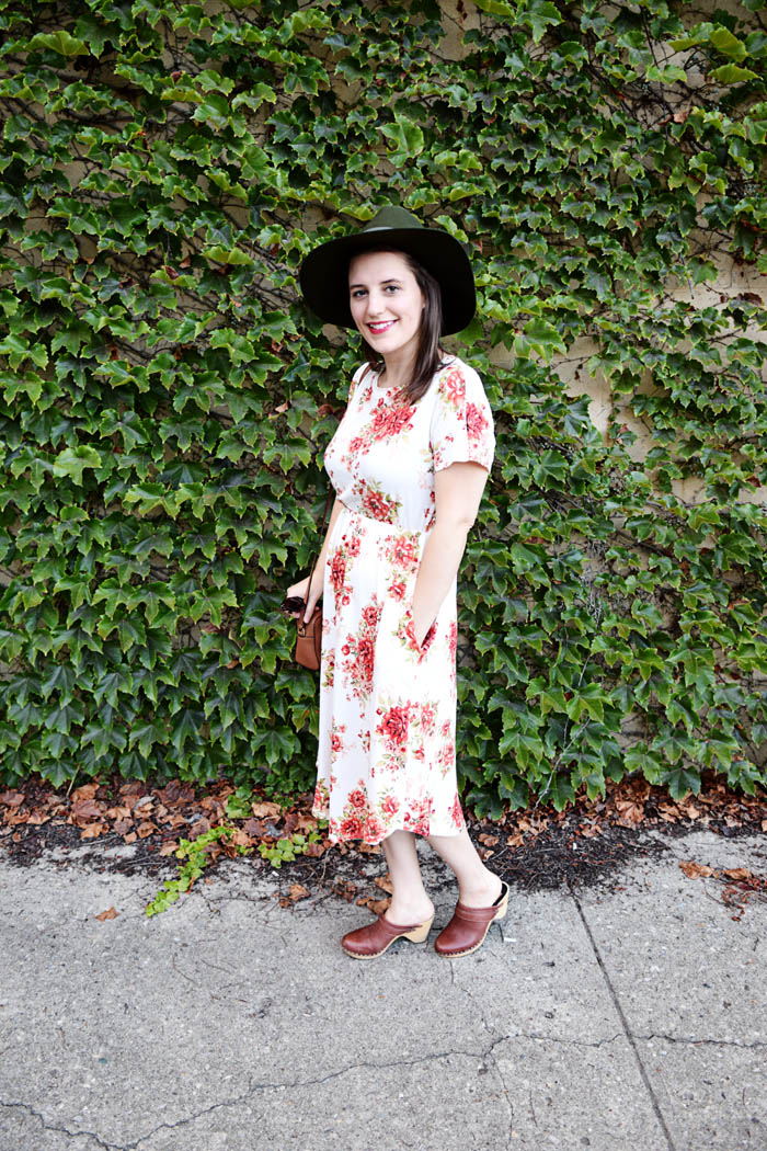 BB Styled Floral Midi Dress - see how I styled the full look on AnExplorersHeart.com