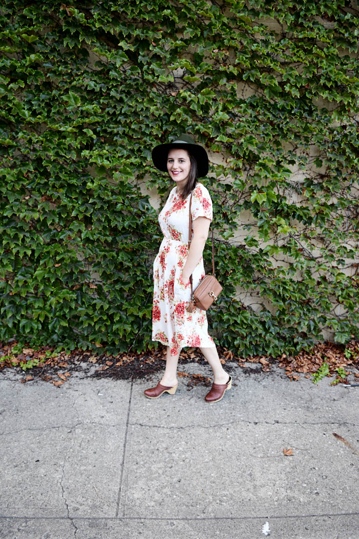 BB Styled Floral Midi Dress - see how I styled the full look on AnExplorersHeart.com